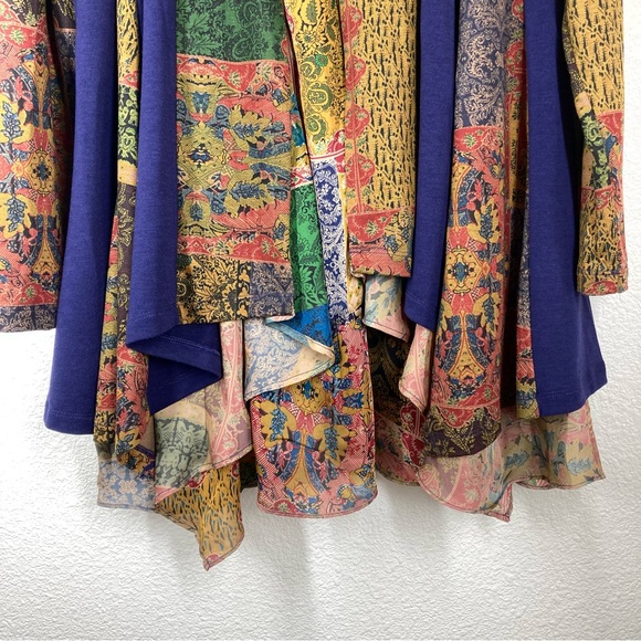 Soft Surroundings Izmir topper Cardigan M Open front Cascade Waterfall Patchwork - Picture 9 of 16